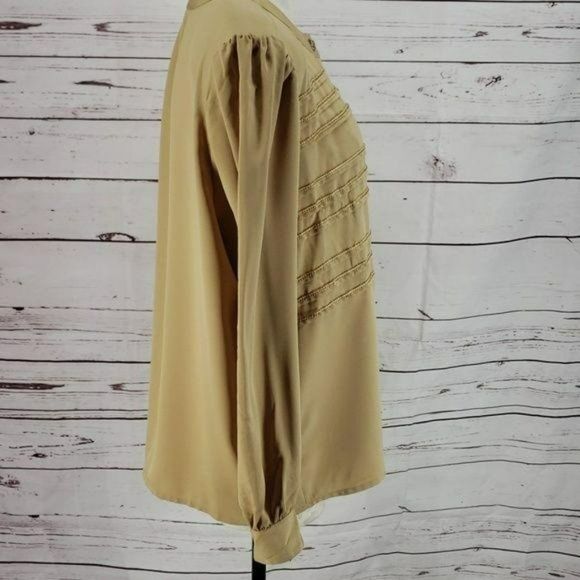 Worthington Women's Tan Ornate Button Down Long Sleeve Business Office Blouse 18 - Picture 3 of 6